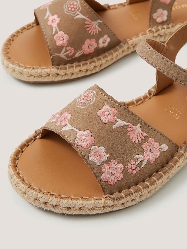Monsoon Brown Floral Embroidered Espadrille Sandals - Image 2 of 2