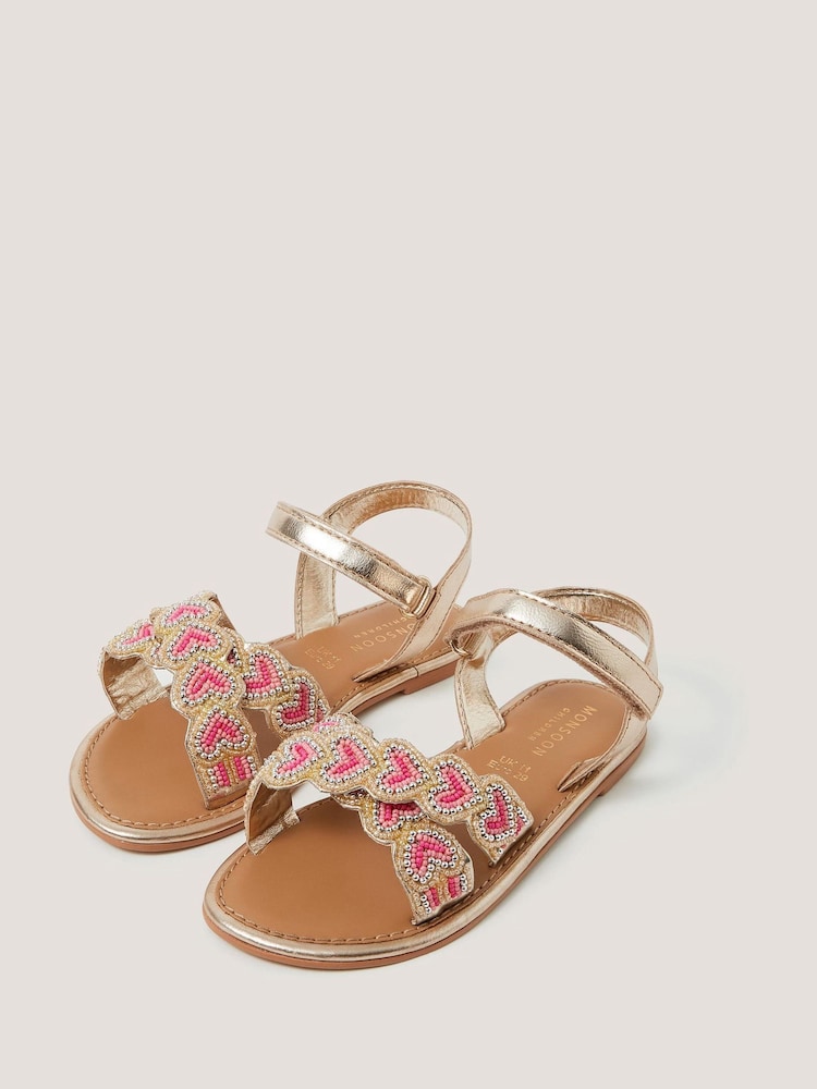 Monsoon Pink Heart Beaded Sandals - Image 1 of 3 Monsoon Pink Heart Beaded Sandals - Image 1 of 3