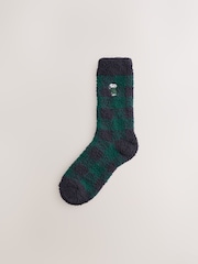 Green Check Snoopy Fluffy Novelty Socks in Box 1 Pack - Image 1 of 7