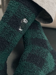 Green Check Snoopy Fluffy Novelty Socks in Box 1 Pack - Image 3 of 7