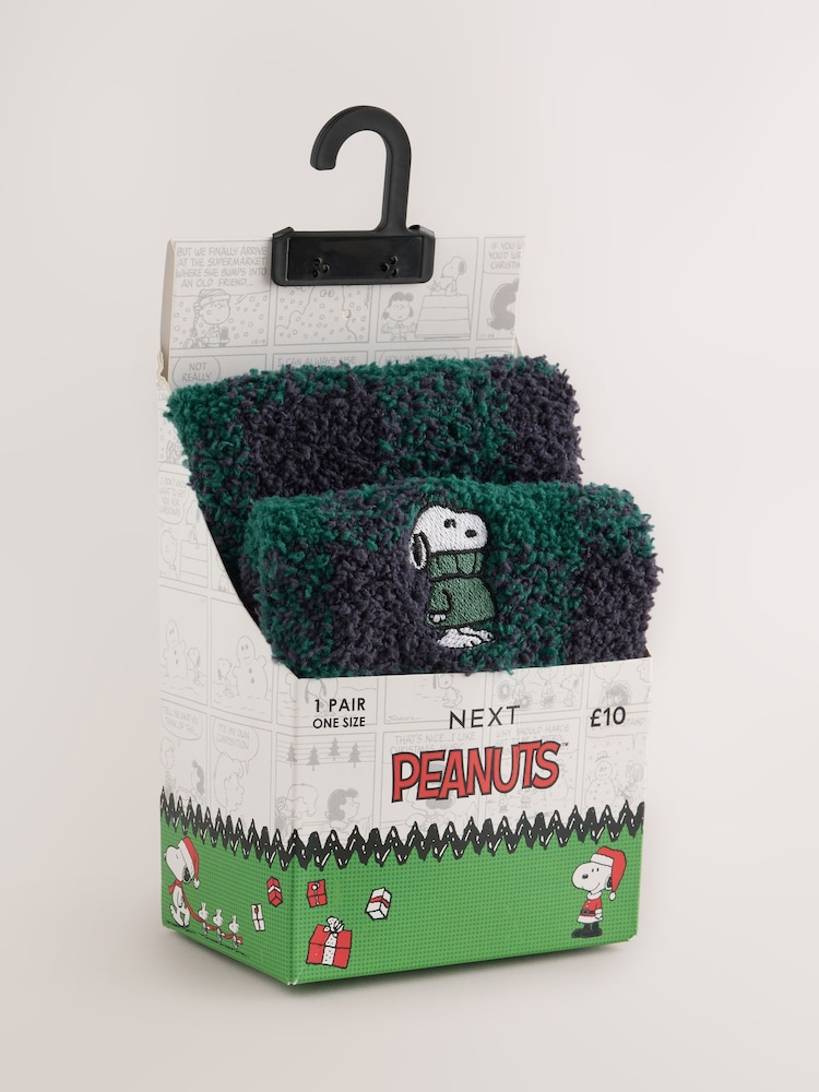 Green Check Snoopy Fluffy Novelty Socks in Box 1 Pack - Image 7 of 7