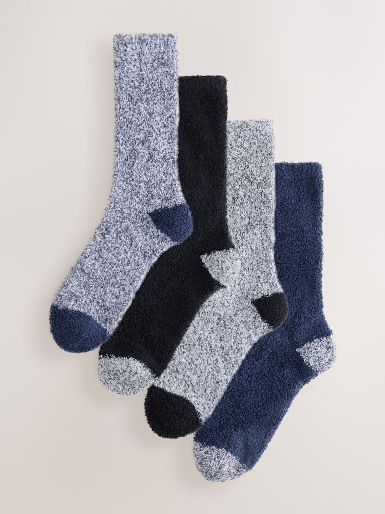 Black/Blue Fluffy Socks 4 Pack - Image 1 of 9