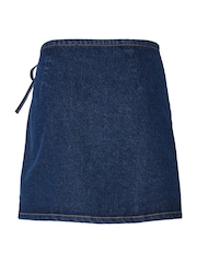 PIECES Blue Mid Waist Wrap Denim Skirt - Image 6 of 6