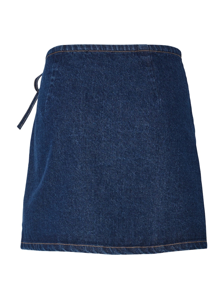 PIECES Blue Mid Waist Wrap Denim Skirt - Image 6 of 6