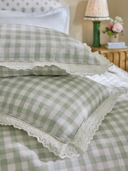 Cath Kidston Green Painted Gingham Broderie Trim 100% Cotton Duvet Cover and Pillowcase Set - Image 3 of 4