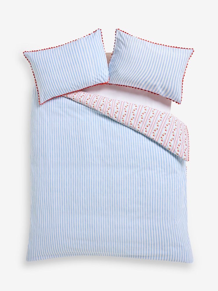 Cath Kidston Red/Blue Treasure Stripe Ric Rac Trim 100% Cotton Duvet Cover and Pillowcase Set - Image 5 of 5 Cath Kidston Red/Blue Treasure Stripe Ric Rac Trim 100% Cotton Duvet Cover and Pillowcase Set - Image 5 of 5