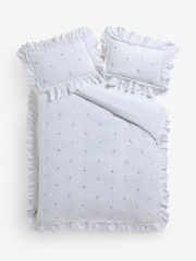 Cath Kidston White Ditsy Floral Embroidered Frill 100% Cotton Duvet Cover and Pillowcase Set - Image 1 of 1