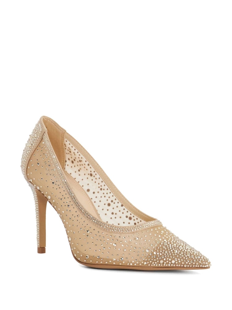 Dune London Natural Regular Fit Brightest Embellished Hotfix Court Heels - Image 2 of 5