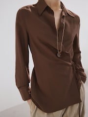 Mango Brown Wrap Tie Waist Shirt - Image 1 of 10