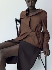 Mango Brown Wrap Tie Waist Shirt - Image 8 of 10