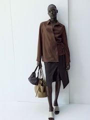 Mango Brown Wrap Tie Waist Shirt - Image 9 of 10