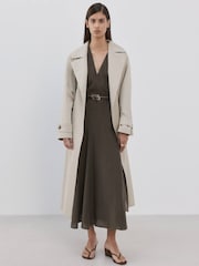 Mango Brown V-Neck Sleeveless Belted Midi Dress - Image 2 of 6