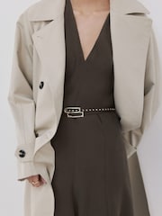 Mango Brown V-Neck Sleeveless Belted Midi Dress - Image 5 of 6