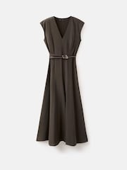 Mango Brown V-Neck Sleeveless Belted Midi Dress - Image 6 of 6