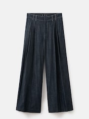 Mango Blue Wide Leg Pleat Detail Trousers - Image 4 of 4