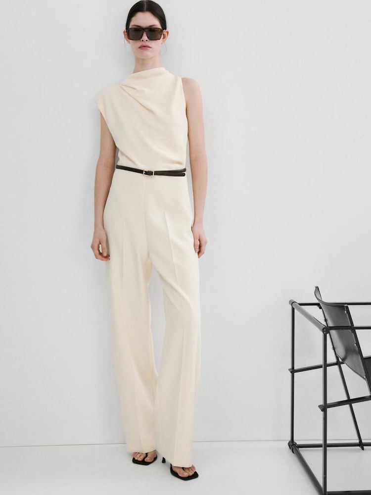 Mango Cream Sleeveless Drape Jumpsuit - Image 1 of 6