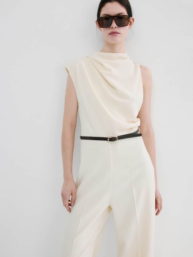 Mango Cream Sleeveless Drape Jumpsuit - Image 2 of 6