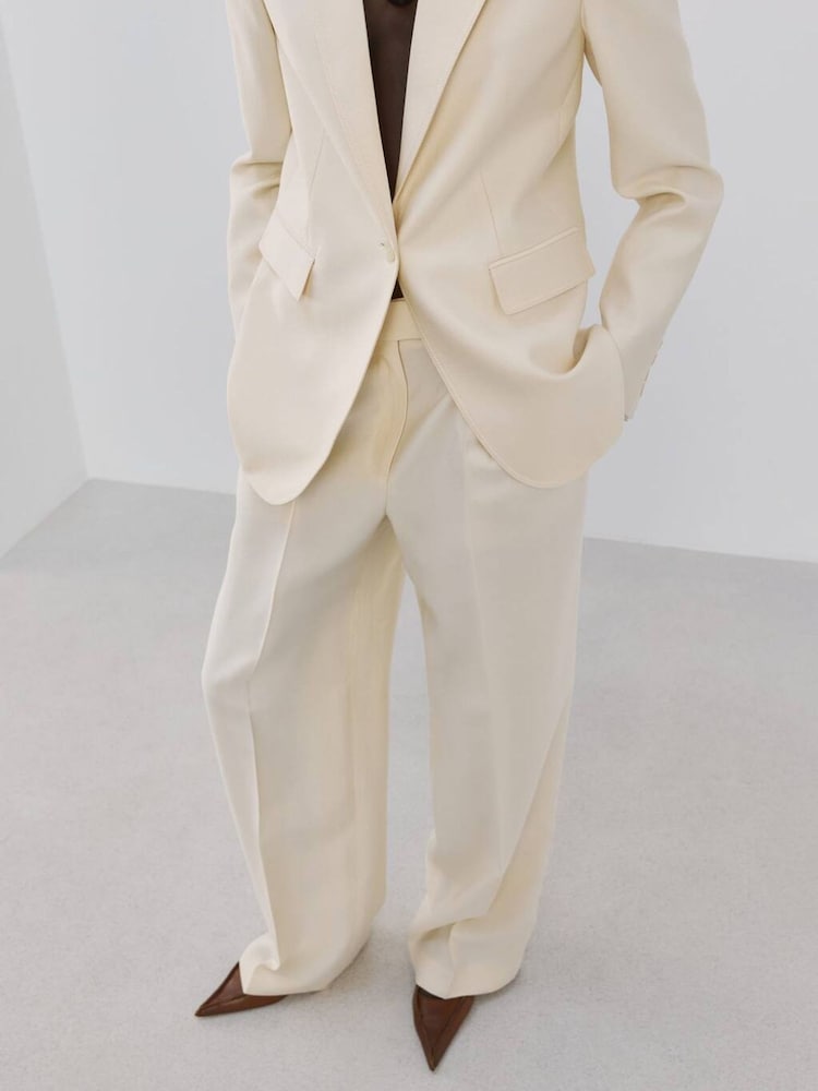 Mango Cream Wide Leg Trousers - Image 1 of 5