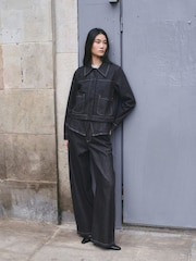 Mango Blue High Rise Tie Belt Wide Leg Jeans - Image 2 of 4