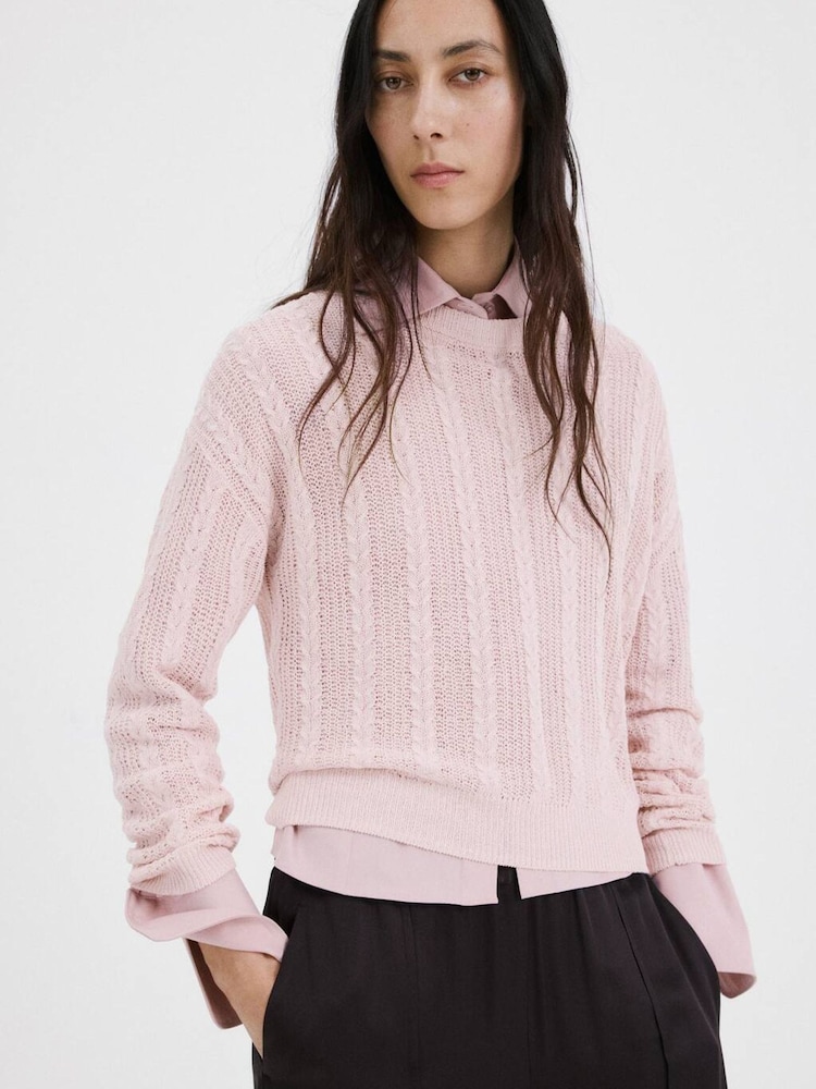 Mango Purple Stitch Detail Cotton Blend Jumper - Image 1 of 5