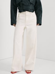 Mango White Wide Leg Utility Jeans - Image 1 of 6