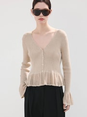 Mango Brown Ribbed Knit Hem Cardigan - Image 1 of 5