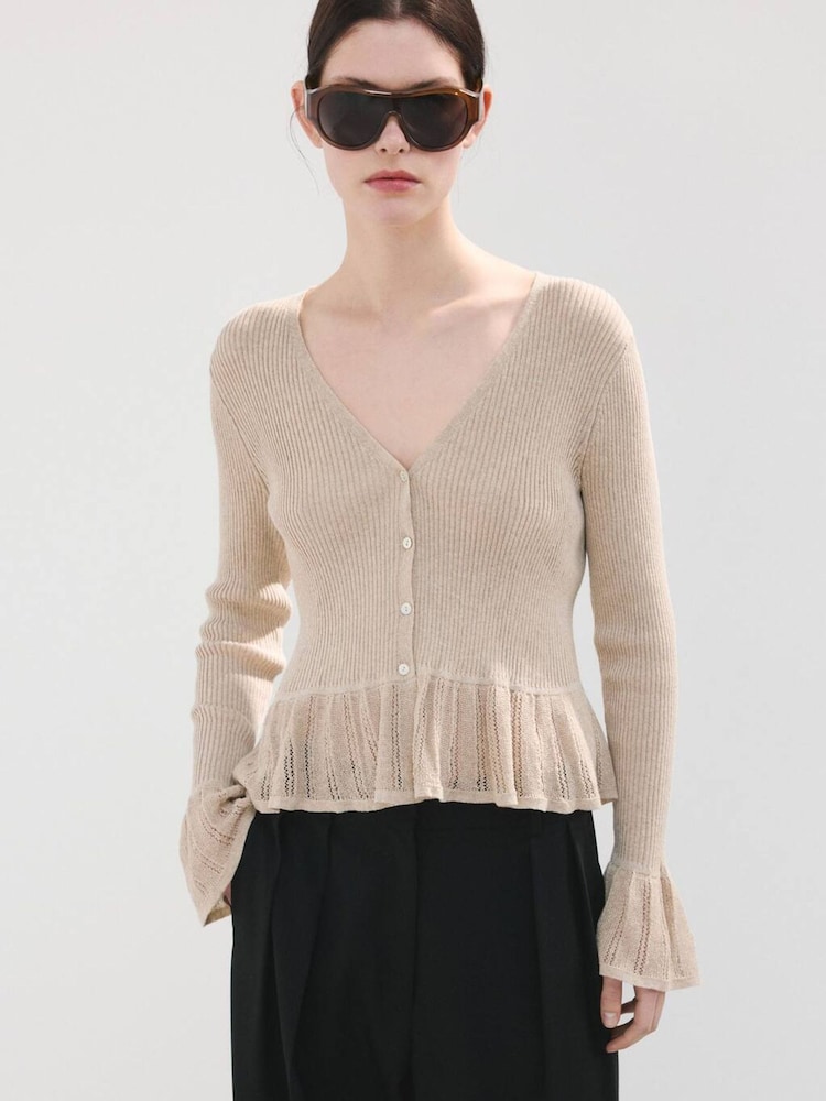 Mango Brown Ribbed Knit Hem Cardigan - Image 1 of 5 Mango Brown Ribbed Knit Hem Cardigan - Image 1 of 5