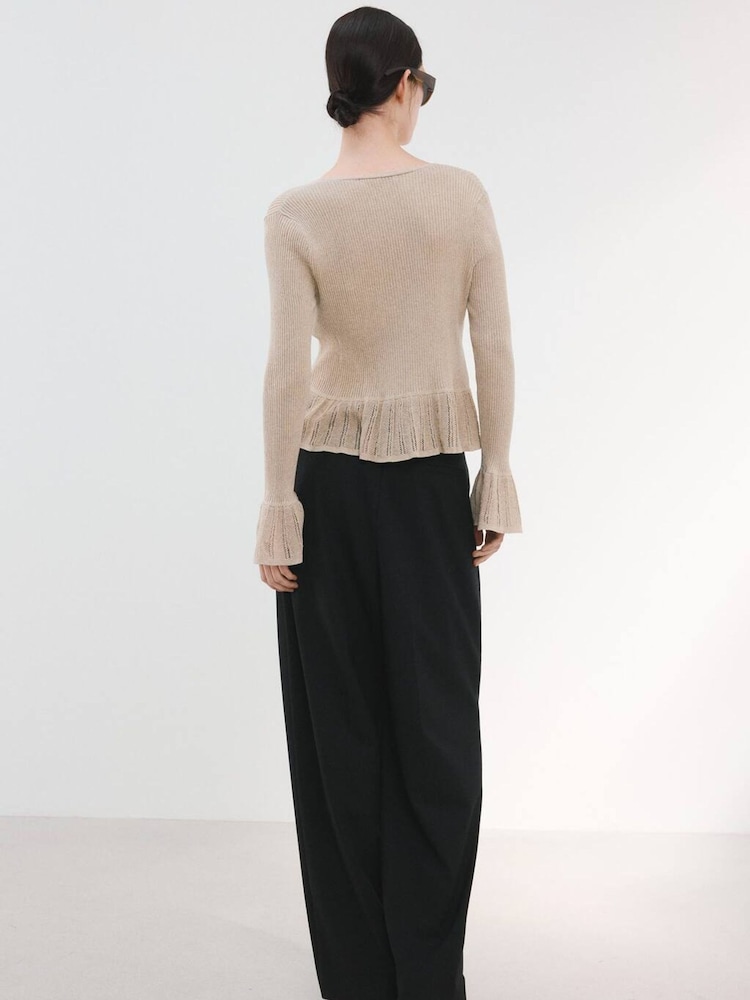 Mango Brown Ribbed Knit Hem Cardigan - Image 2 of 5 Mango Brown Ribbed Knit Hem Cardigan - Image 2 of 5