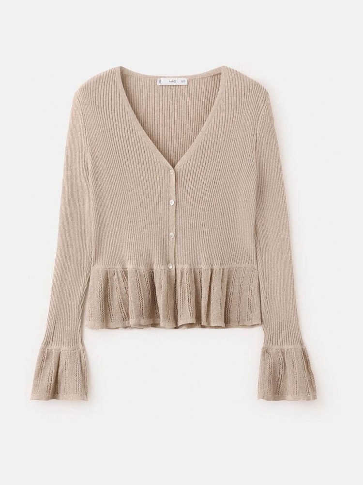 Mango Brown Ribbed Knit Hem Cardigan - Image 5 of 5 Mango Brown Ribbed Knit Hem Cardigan - Image 5 of 5