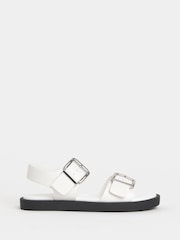 JD Williams White Two Part Buckle Comfort Sandals - Image 2 of 4