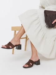 JD Williams Brown Woven Mule Block Heel Sandals - Image 1 of 4