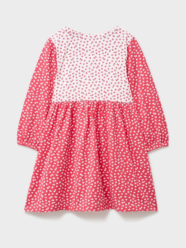 Crew Clothing Pink Floral Printed Bow Detailed Jersey Dress - Image 2 of 3