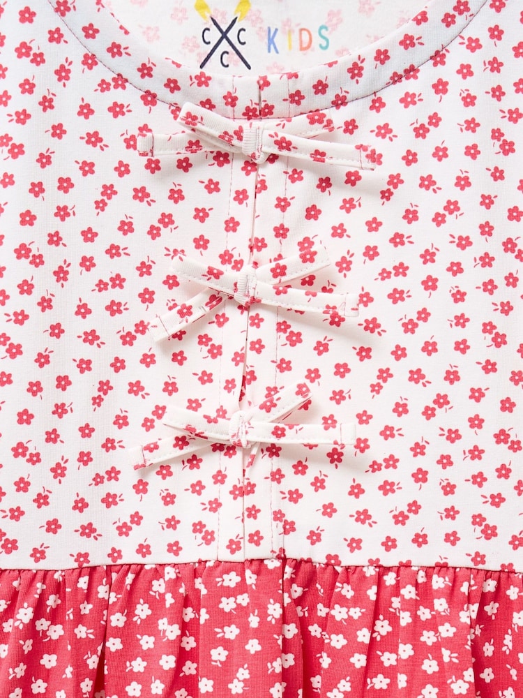 Crew Clothing Pink Floral Printed Bow Detailed Jersey Dress - Image 3 of 3