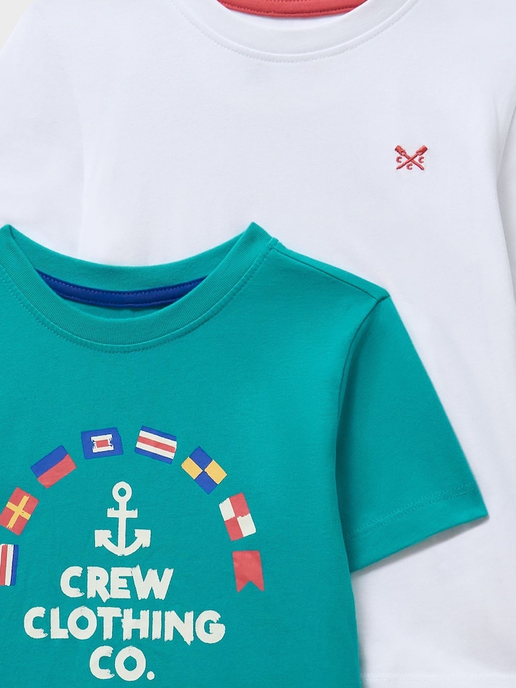 Azul - Crew Clothing Print & Plain Classic T-Shirts 2 Pack - Imagen 2 de 3