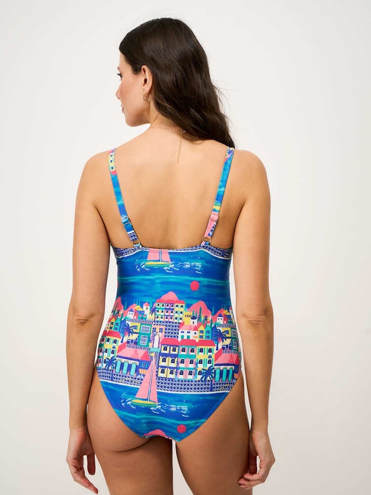 Crew Clothing Aqua Blue Print Panelled Swimsuit - Image 2 of 5