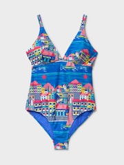 Crew Clothing Aqua Blue Print Panelled Swimsuit - Image 5 of 5