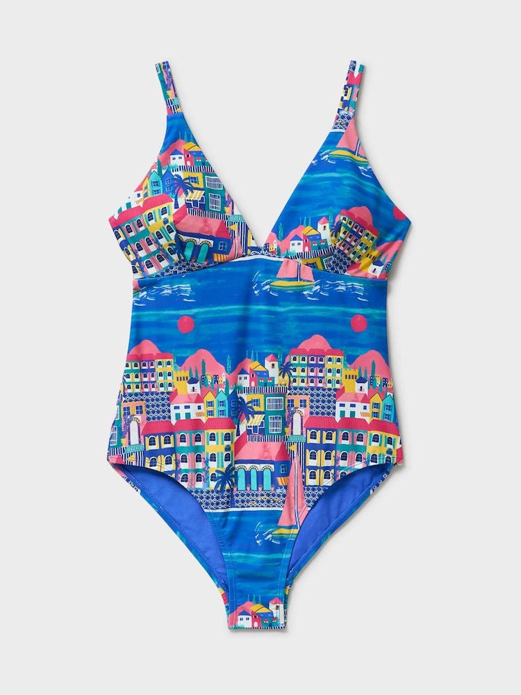 Crew Clothing Aqua Blue Print Panelled Swimsuit - Image 5 of 5