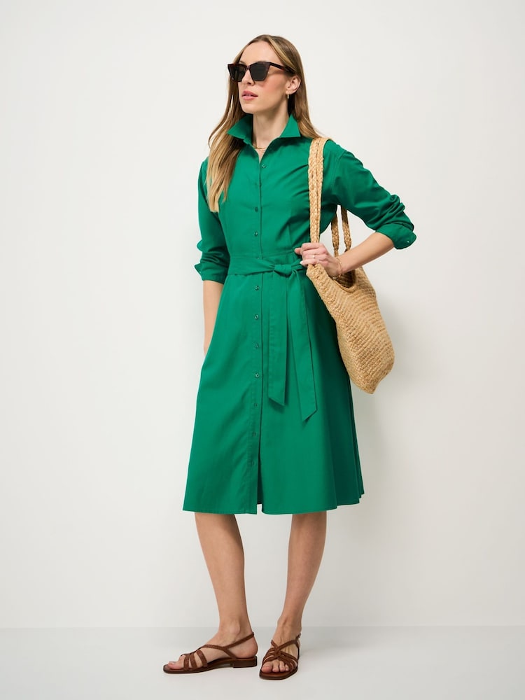 Crew Clothing Green Ellie Linen-Blend Shirt Dress - Image 1 of 5