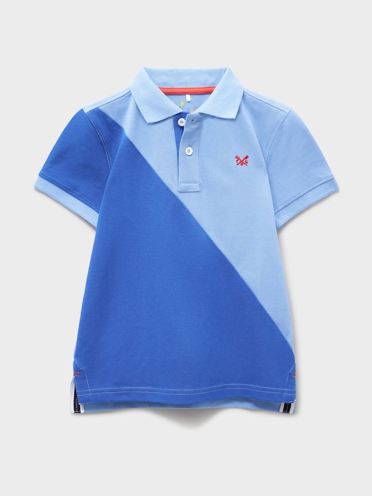 Crew Clothing Blue Cotton Piqué Slash-Panel Polo Shirt - Image 1 of 3 Crew Clothing Blue Cotton Piqué Slash-Panel Polo Shirt - Image 1 of 3