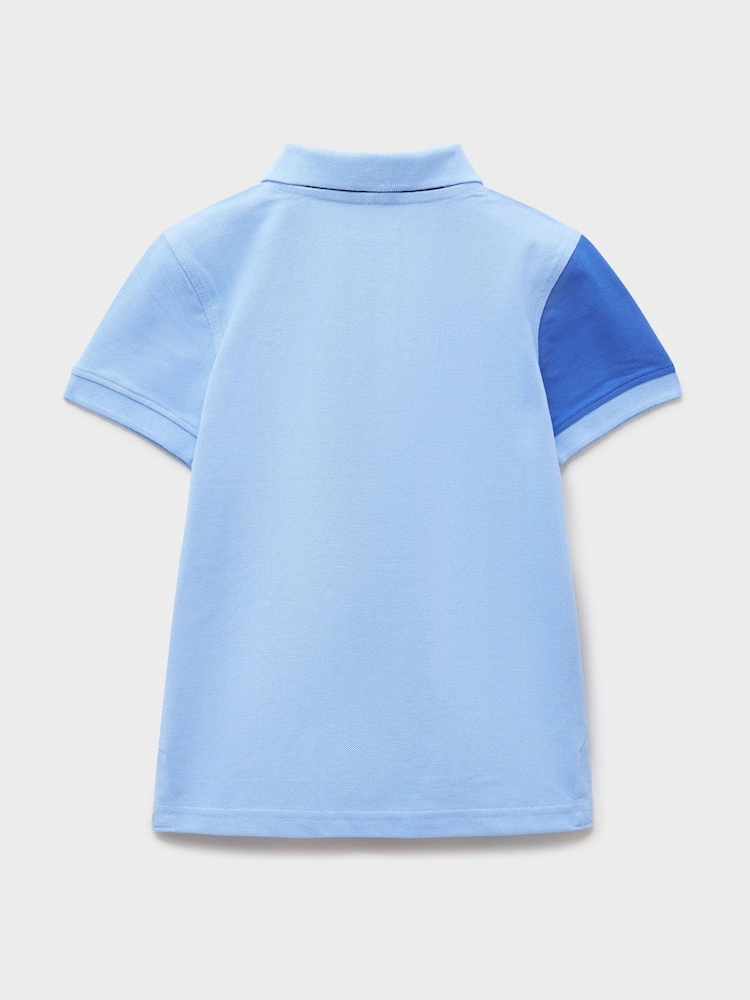 Crew Clothing Blue Cotton Piqué Slash-Panel Polo Shirt - Image 2 of 3 Crew Clothing Blue Cotton Piqué Slash-Panel Polo Shirt - Image 2 of 3