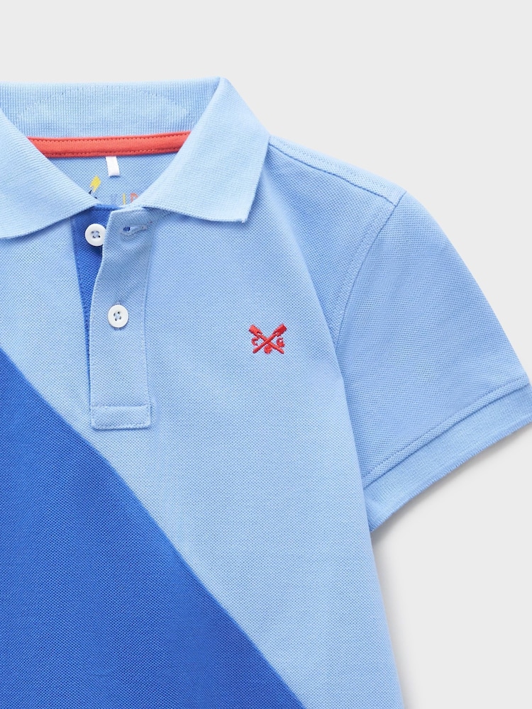 Crew Clothing Blue Cotton Piqué Slash-Panel Polo Shirt - Image 3 of 3 Crew Clothing Blue Cotton Piqué Slash-Panel Polo Shirt - Image 3 of 3