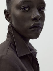 Mango Brown Collared Belted Jumpsuit With Linen - Image 10 of 13