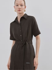 Mango Brown Collared Belted Jumpsuit With Linen - Image 4 of 13