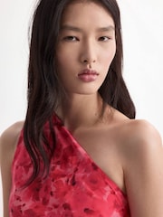 Mango Red One Shoulder Ruched Midi Dress - Image 4 of 5