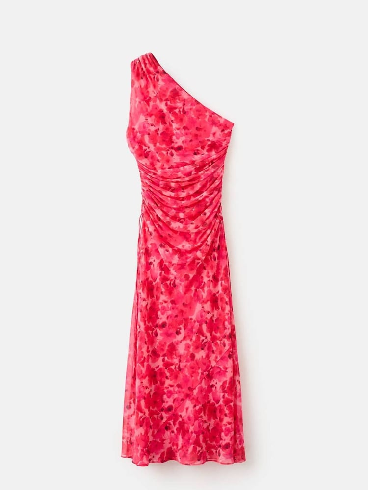 Mango Red One Shoulder Ruched Midi Dress - Image 5 of 5
