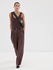 Mango Brown 2 In 1 Sleeveless Knitted Belted Trouser Jumpsuit - Image 1 of 6