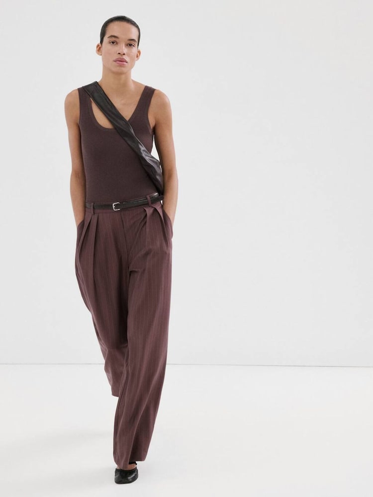 Mango Brown 2 In 1 Sleeveless Knitted Belted Trouser Jumpsuit - Image 1 of 6
