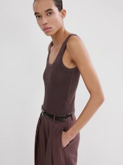 Mango Brown 2 In 1 Sleeveless Knitted Belted Trouser Jumpsuit - Image 4 of 6