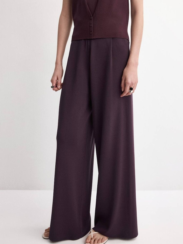 Mango Red Knitted Wide Leg Trousers - Image 1 of 5 Mango Red Knitted Wide Leg Trousers - Image 1 of 5