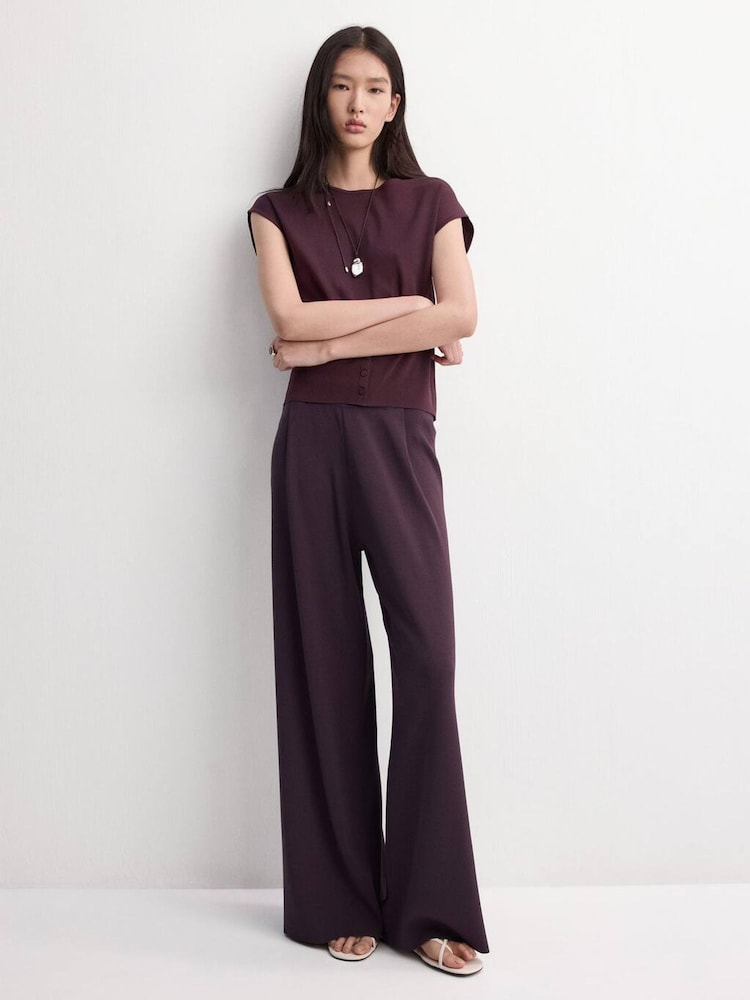 Mango Red Knitted Wide Leg Trousers - Image 2 of 5 Mango Red Knitted Wide Leg Trousers - Image 2 of 5